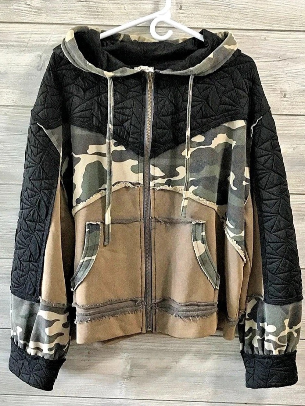 POL Camo Quilted Utility Jacket Black & Brown Large